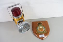 Wooden plaque for 56 Squadron, RAF, together with a Pifco dome lamp