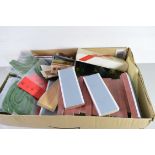 Box containing railway accessories, mainly scenery, wooden platforms etc