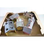 Group of card models of buildings to include railway stations, engine sheds etc