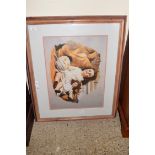 LARGE FRAMED PRINT OF DOLLS, WIDTH APPROX 85CM