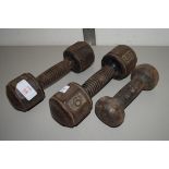 PAIR OF VINTAGE 6LB WEIGHTS AND A FURTHER WEIGHT