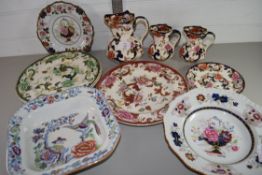 CERAMICS WARES INCLUDING MASONS JUGS IN IMARI DESIGN, PLATES