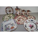 CERAMICS WARES INCLUDING MASONS JUGS IN IMARI DESIGN, PLATES