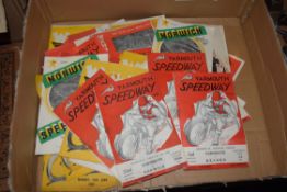 BOX CONTAINING YARMOUTH AND NORWICH SPEEDWAY PROGRAMMES