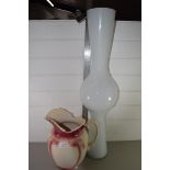 LARGE JUG AND LARGE SHAPED GLASS VASE