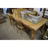 SCRUBBED PINE LARGE KITCHEN TABLE, APPROX 99 X 213CM