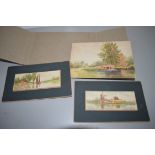 THREE SMALL WATERCOLOURS, BROADS SCENES, ON CARD, SIGNED BY S C MORTER