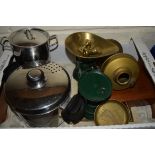 BOX CONTAINING KITCHEN WARES, SCALES ETC