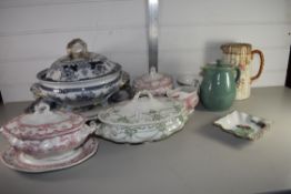QTY OF CERAMICS, MAINLY KITCHEN WARES INCLUDING LARGE TUREEN, COVER AND STAND WITH PRINTED FLORAL