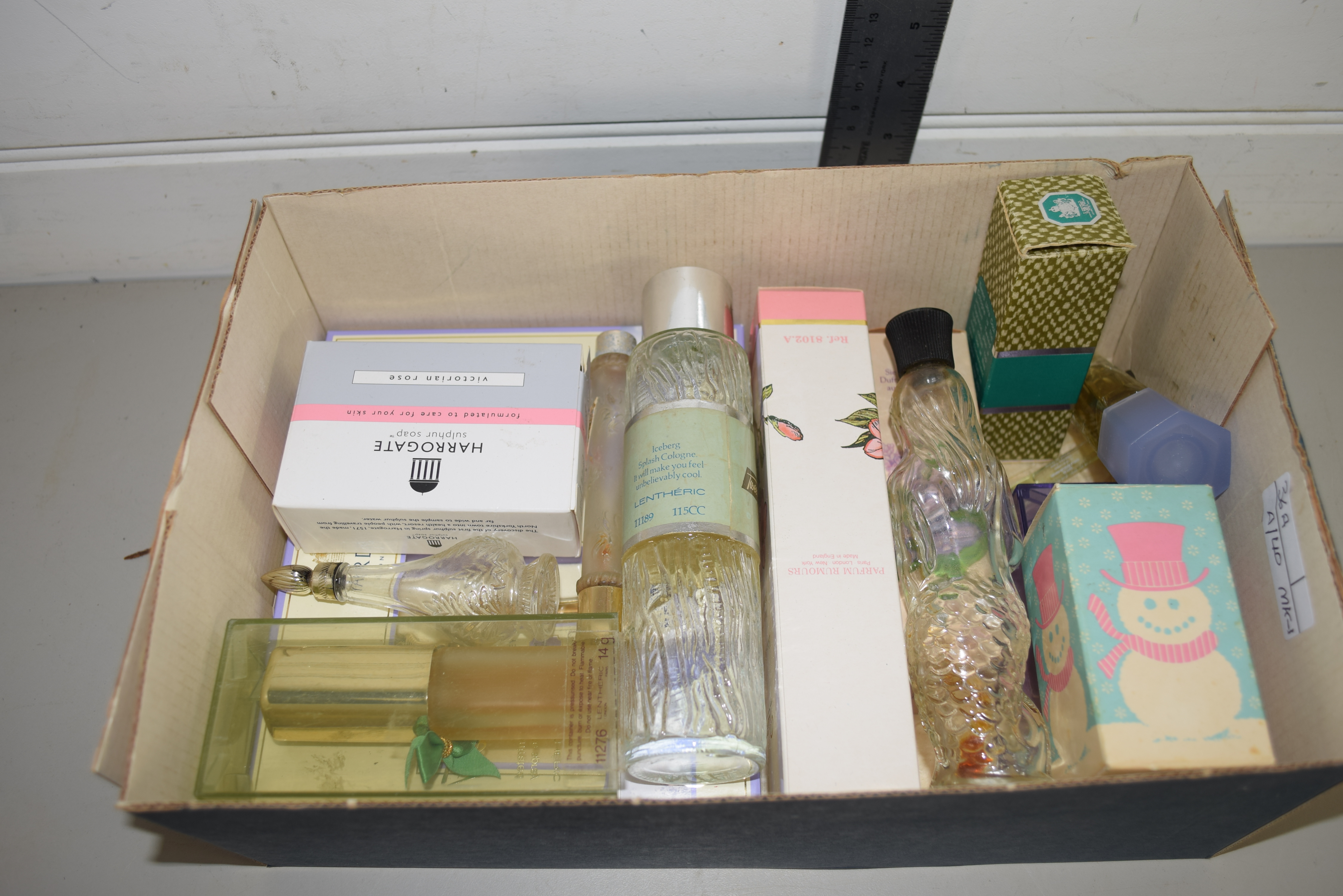 BOX CONTAINING VARIOUS PERFUMES