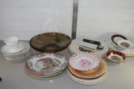 GLASS DISH MARKED "FRANCE", COLLECTORS PLATES ETC