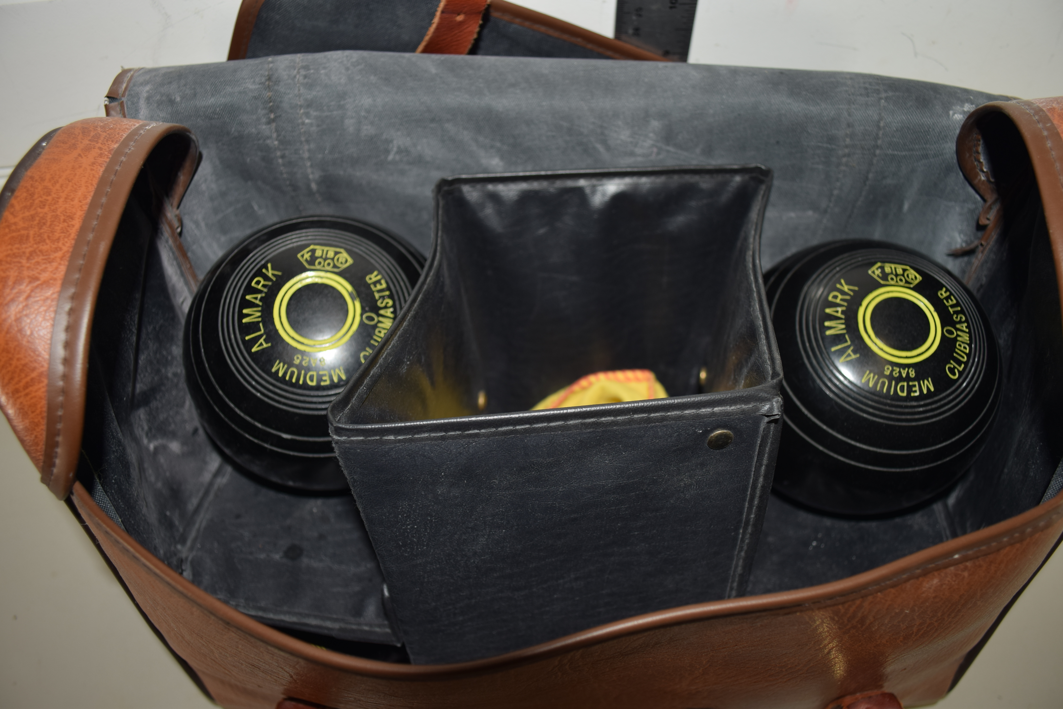 LARGE LEATHER BAG CONTAINING BOWLS - Image 2 of 2