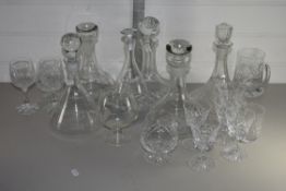 QTY OF CUT GLASS SHIPS DECANTERS AND OTHER GLASS WARES