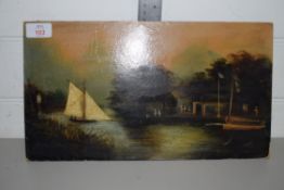 OIL ON BOARD OF A LAKE SCENE