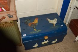 PAINTED METAL TRAVELLING TRUNK, LENGTH APPROX 69CM