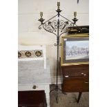 WROUGHT IRON CANDLESTAND WITH LATER ELECTRIC MODIFICATION, HEIGHT APPROX 147CM