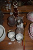 QTY OF COMMEMORATIVE CERAMICS, GLASS LAMP SHADE ETC