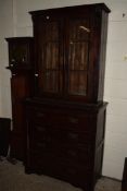 EARLY 20TH CENTURY STAINED WOOD CHEST SURMOUNTED WITH GLAZED BOOKCASE, WIDTH APPROX 106CM