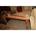 WAXED PINE RECTANGULAR KITCHEN TABLE, APPROX 90 X 153CM