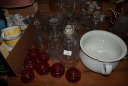 QTY OF GLASS DECANTERS ETC