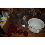 QTY OF GLASS DECANTERS ETC
