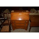 DROP FRONT BUREAU WITH CROSS BANDED AND STRUNG DECORATION AND FITTED INTERIOR, WIDTH APPROX 76CM