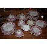 QTY OF VICTORIAN NEWSTONE CERAMIC DINNER SERVICE WITH QTY OF DINNER PLATES, TWO SERVING TUREENS