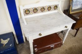 TILE BACK MARBLE TOP WASH STAND, WIDTH APPROX 94CM
