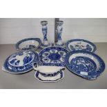 PAIR OF SPODE ITALIAN PATTERN CANDLESTICKS AND OTHER BLUE AND WHITE WARES