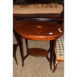 INLAID OVAL OCCASIONAL TABLE WITH INSET DECORATION, APPROX 70 X 43CM