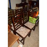 SET OF SIX UPHOLSTERED LADDERBACK DINING CHAIRS