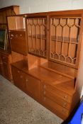 TEAK EFFECT GLAZED WALL UNIT, WIDTH APPROX 158CM