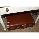 LARGE VINTAGE LEATHER SUITCASE, LENGTH APPROX 65CM, TOGETHER WITH TWO OTHERS