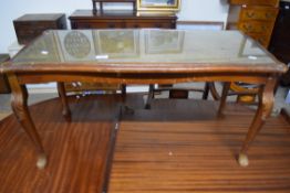 SMALL REPRODUCTION GLASS TOP COFFEE TABLE, LENGTH APPROX 93CM