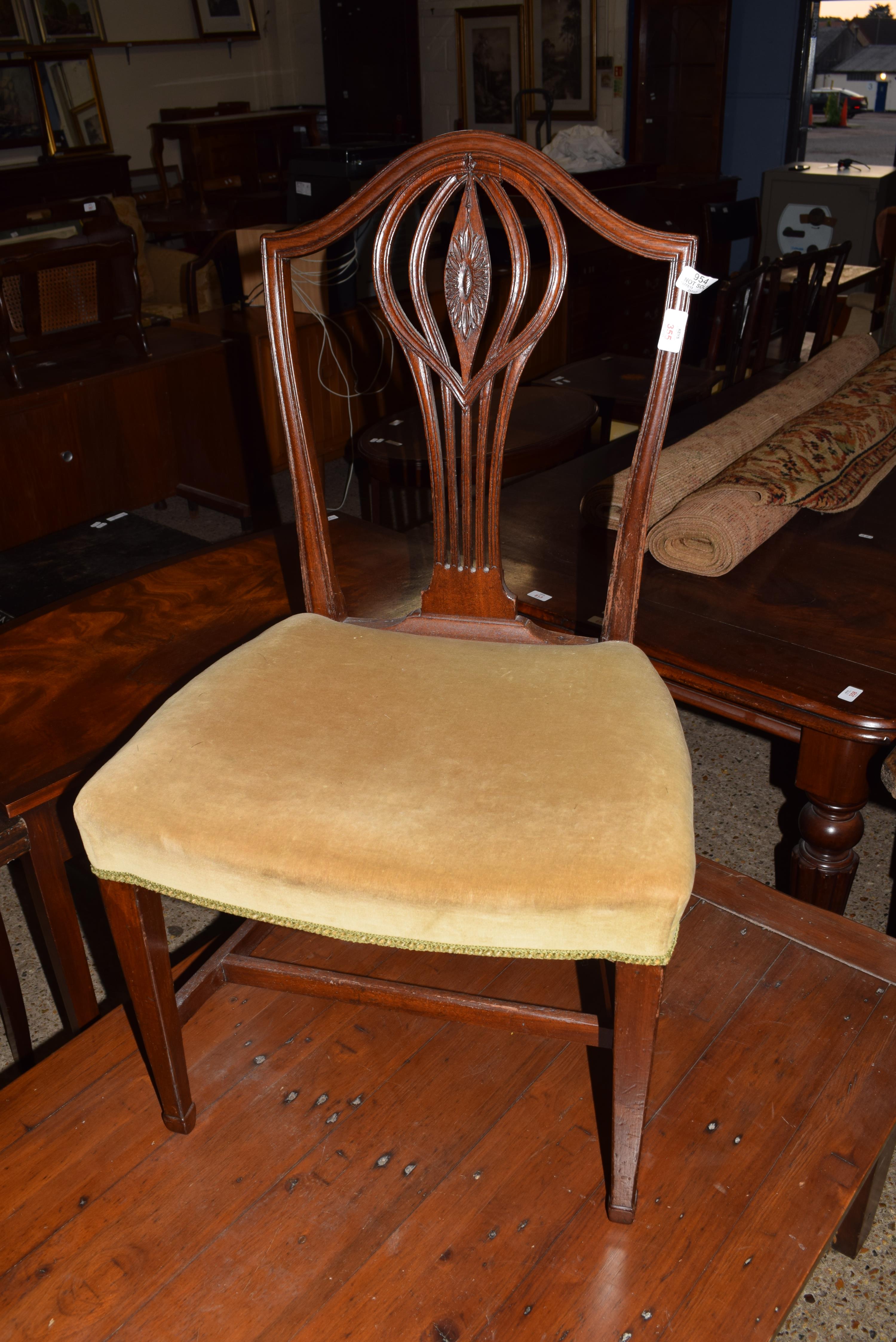 UPHOLSTERED DINING CHAIR WITH CARVED DETAIL, WIDTH APPROX 51CM