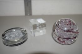 SMALL GLASS PAPERWEIGHT AND OTHER GLASS ITEMS ETC