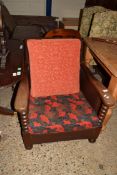 OAK FRAMED FIRESIDE CHAIR, WIDTH APPROX 73CM