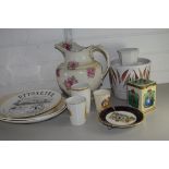 TRAY CONTAINING CERAMICS, COLLECTORS PLATES, LARGE CERAMIC JUG