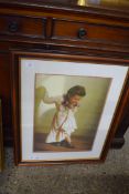 LARGE FRAMED PRINT OF A GIRL, WIDTH APPROX 61CM