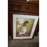LARGE FRAMED PRINT OF A GIRL, WIDTH APPROX 61CM