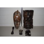 GROUP OF TRIBAL ART WOODEN CARVINGS OF VARIOUS HEADS, PROBABLY NIGERIAN/WEST AFRICAN