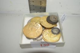 BOX CONTAINING COINS INCLUDING GEORGE V COMMEMORATIVE COIN AND SILVER THREEPENNY PIECES