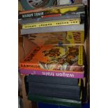 BOX CONTAINING CHILDREN'S ANNUALS, WAGONTRAIN, ROY ROGERS ETC