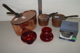 QTY OF COPPER SAUCEPANS ETC