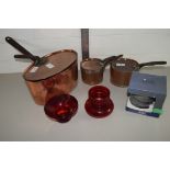 QTY OF COPPER SAUCEPANS ETC