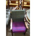CHILD'S OAK UPHOLSTERED ROCKING CHAIR, WIDTH APPROX 41CM MAX