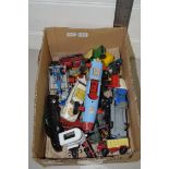 SMALL BOX CONTAINING TOY CARS IN PLAY WORN CONDITION