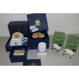 BOX OF TUPTON WARE, LARGE ENAMEL BOX AND COVER, ROYAL WORCESTER BOXED COMMEMORATIVE MUG, OLD