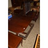 TWIN PEDESTAL RECTANGULAR MAHOGANY DINING TABLE, APPROX 2M X 91CM