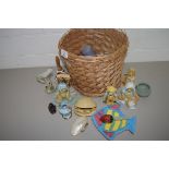SMALL WICKER BASKET CONTAINING MAINLY MODELS OF TEDDY BEARS BY HAMILTON GIFTS
